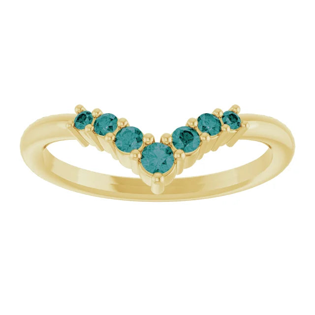 14K Gold Natural Alexandrite Graduated V Ring