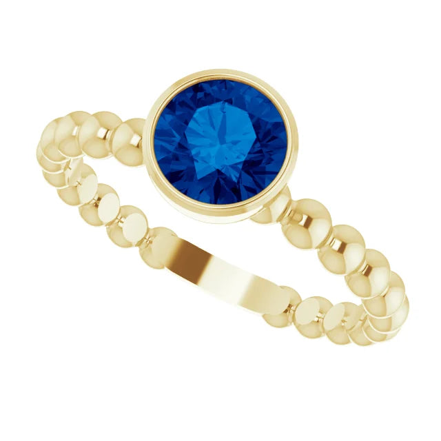 14K Gold Natural Blue Sapphire Family Beaded Stackable Ring