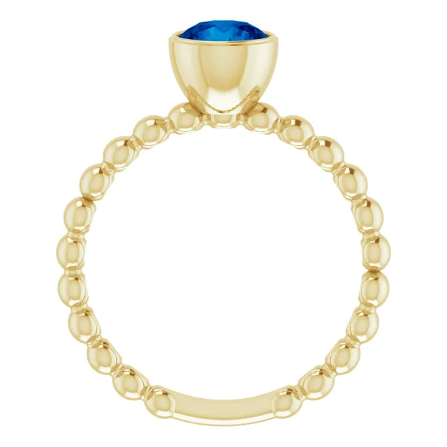 14K Gold Natural Blue Sapphire Family Beaded Stackable Ring