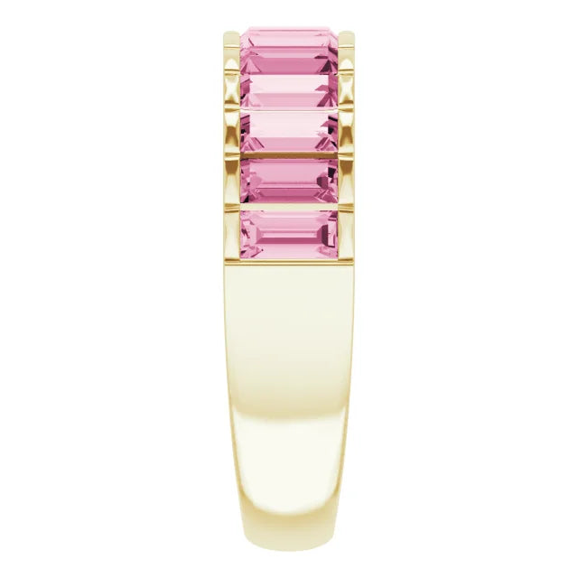 14K Gold Natural Pink Tourmaline Channel-Set Ring