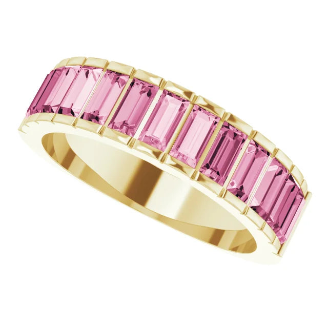 14K Gold Natural Pink Tourmaline Channel-Set Ring