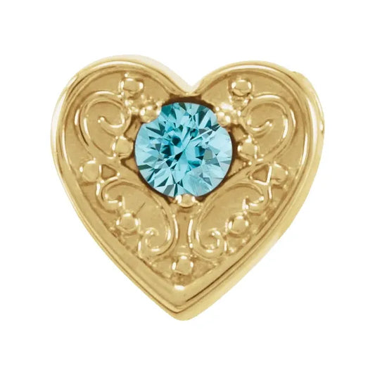 14K Gold Natural Blue Zircon Heart Slide Pendant