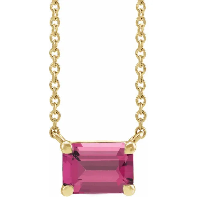 14K Gold Natural Pink Tourmaline Necklace