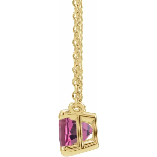 14K Gold Natural Pink Tourmaline Necklace