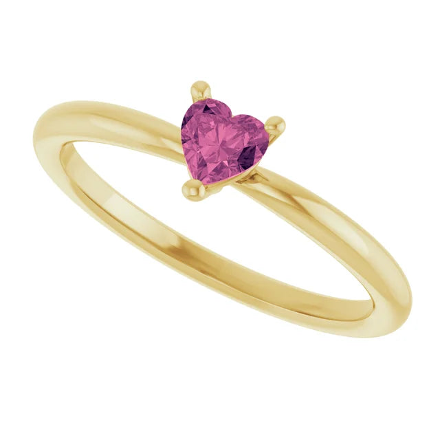 14K Gold Natural Pink Tourmaline Heart Solitaire Ring