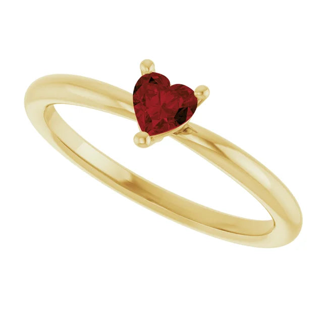 14K Gold Natural Mozambique Garnet Heart Ring