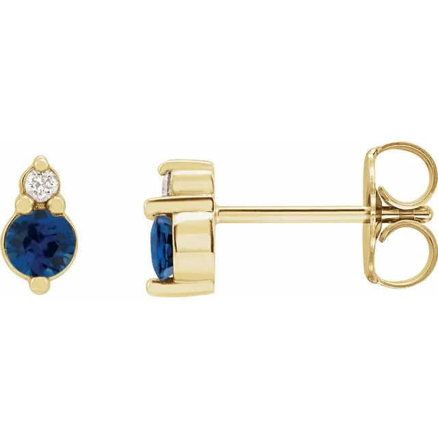 14K Gold Natural Blue Sapphire & Natural Diamond Earrings