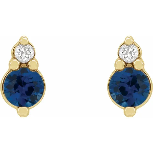 14K Gold Natural Blue Sapphire & Natural Diamond Earrings