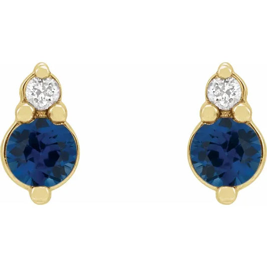 14K Gold Natural Blue Sapphire & Natural Diamond Earrings