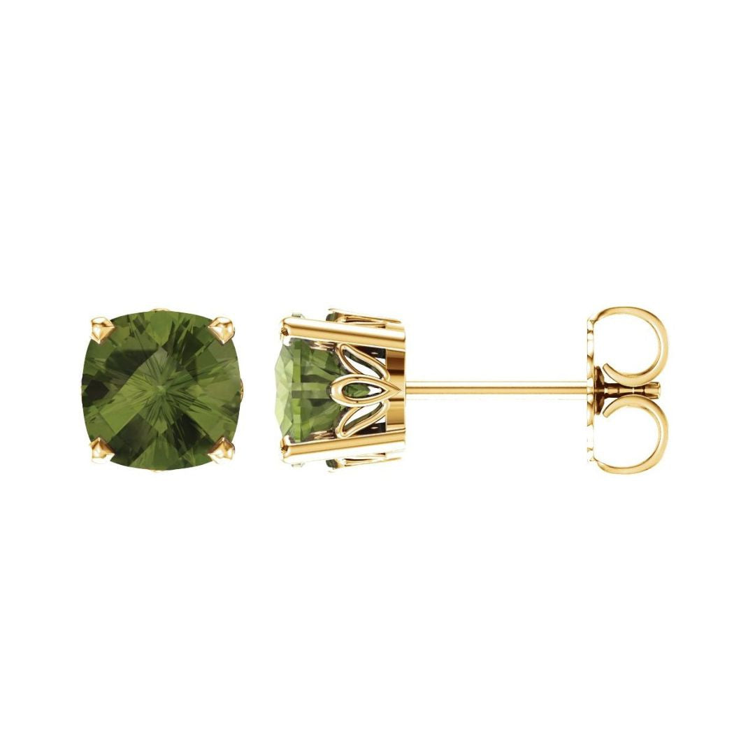 14K Gold Cushion Natural Peridot Earrings