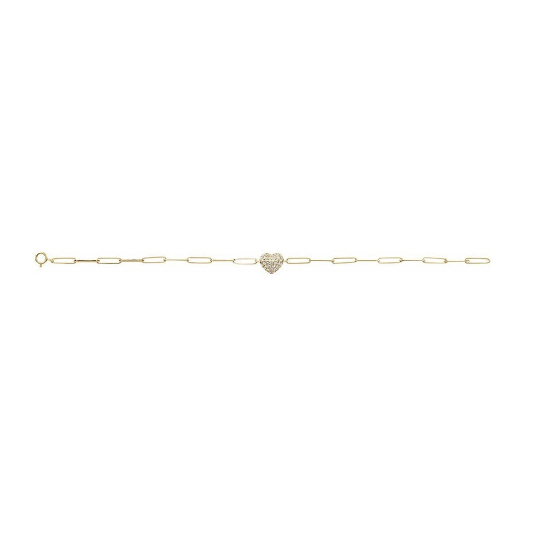 14K Yellow Gold 1/3 CTW Natural Diamond Heart & Paperclip-Style 7" Bracelet