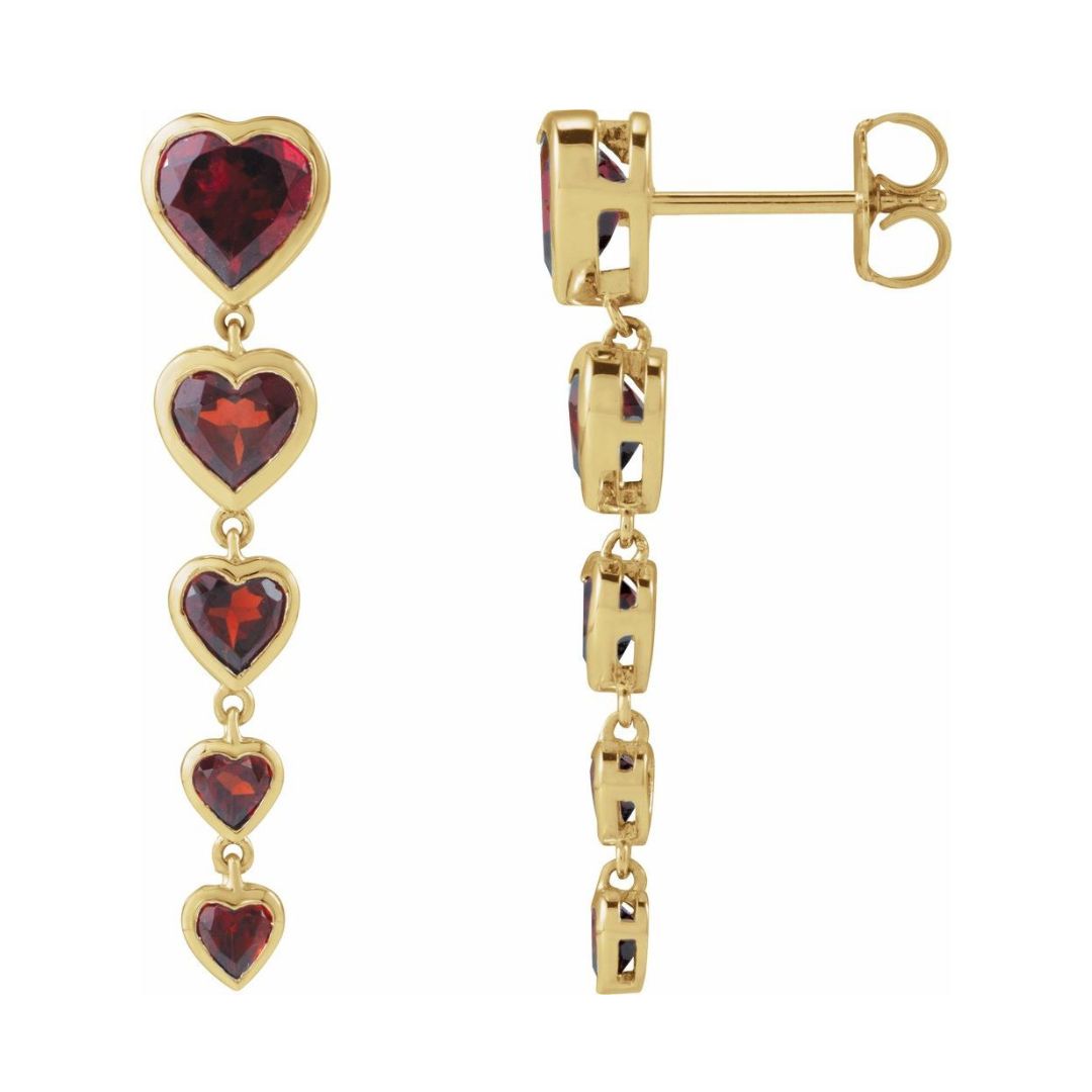 14K Yellow Gold Natural Mozambique Garnet Heart Dangle Earrings