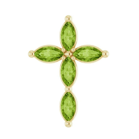 14K - 18K Gold Natural Peridot Cross Pendant