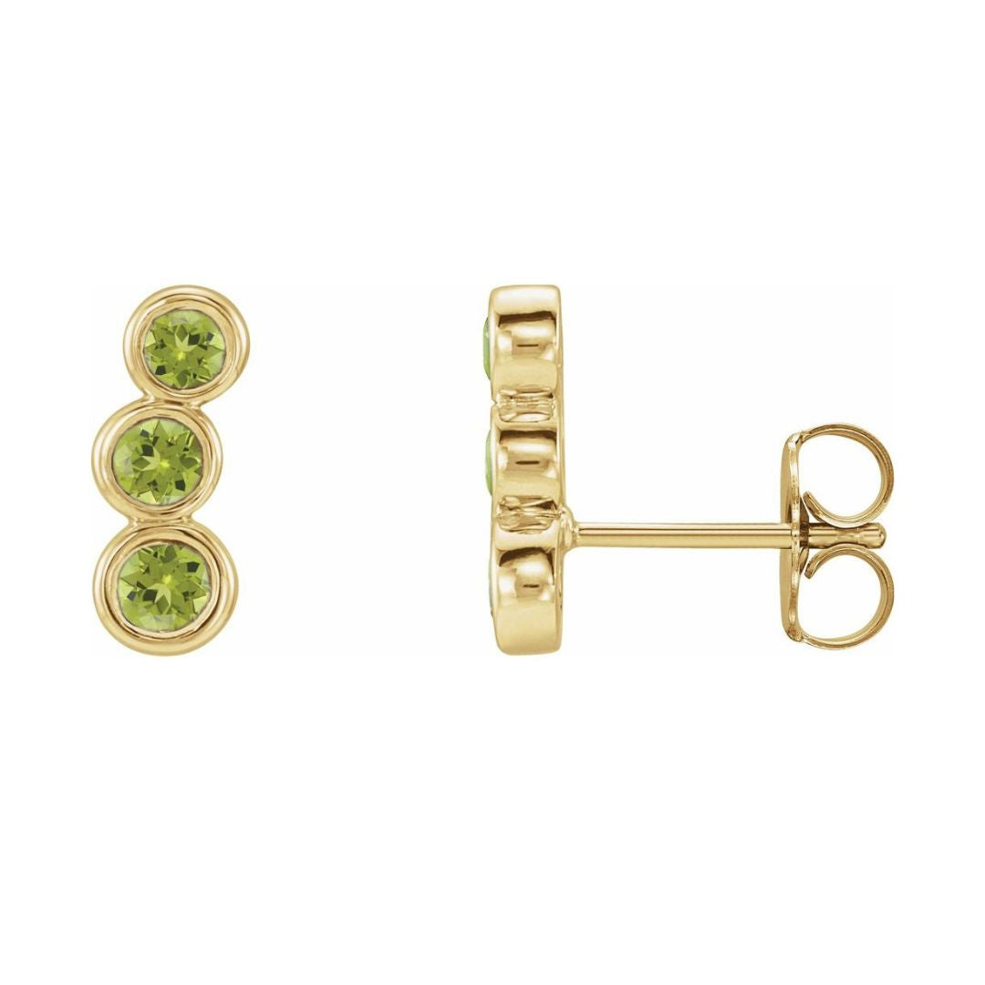 14K Gold Natural Peridot Ear Climbers