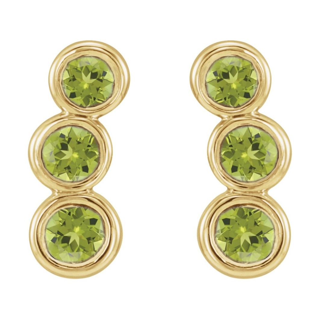 14K Gold Natural Peridot Ear Climbers