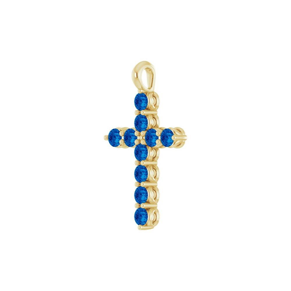 14K Gold Natural Blue Sapphire Cross Necklace