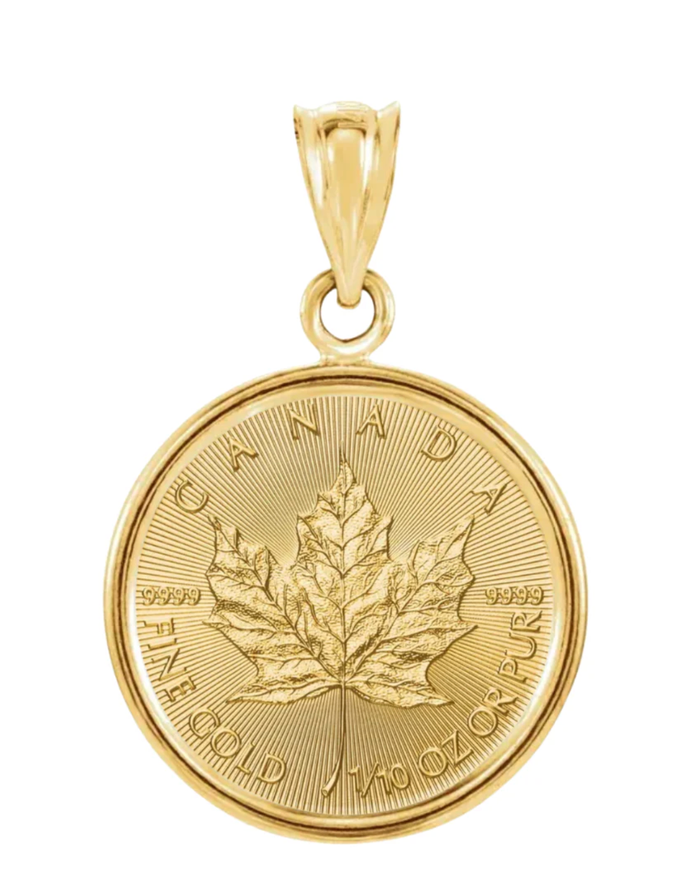 1/10OZ 24K Gold Canadian Maple Leaf Coin w/ 14K Frame and 14KGF 16-22" Box Chain