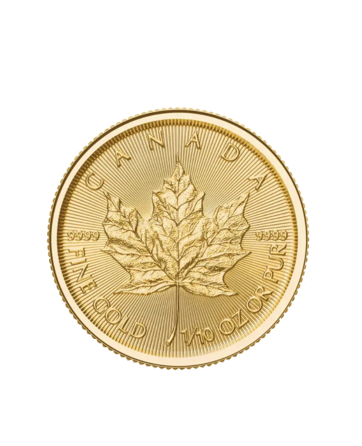1/10OZ 24K Gold Canadian Maple Leaf Coin w/ 14K Frame and 14KGF 16-22" Box Chain