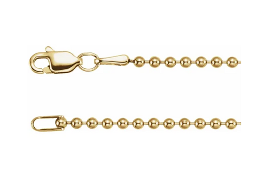 14K Yellow Gold 1.8 mm Hollow Bead 16" Chain DEAL