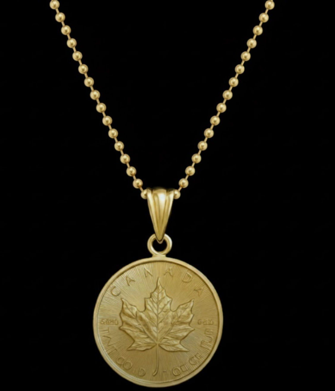 1/10OZ 24K Canadian Gold Maple Leaf Coin with 14K Frame and 1 mm 18" Bead Chain DEAL