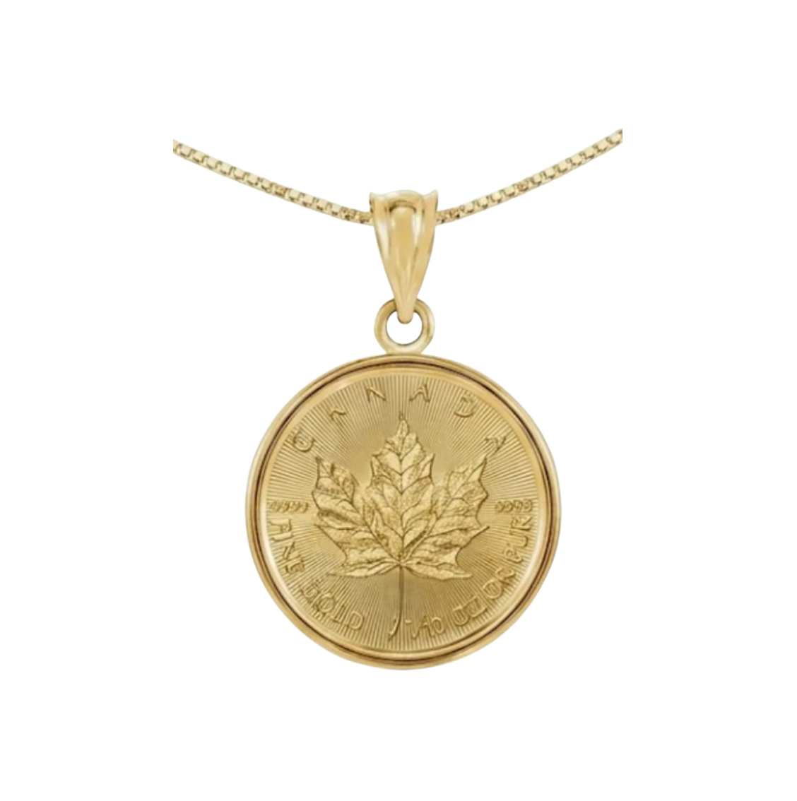 1/10OZ 24K Gold Canadian Maple Leaf Coin w/ 14K Frame and 14KGF 16-22" Box Chain