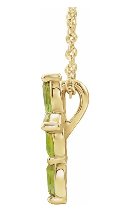 14K Gold Natural Peridot Cross Necklace