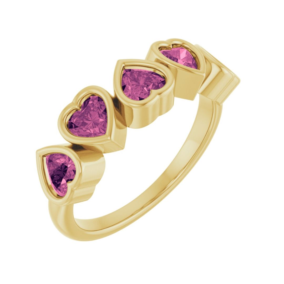 14K Gold Natural Pink Tourmaline Heart Ring