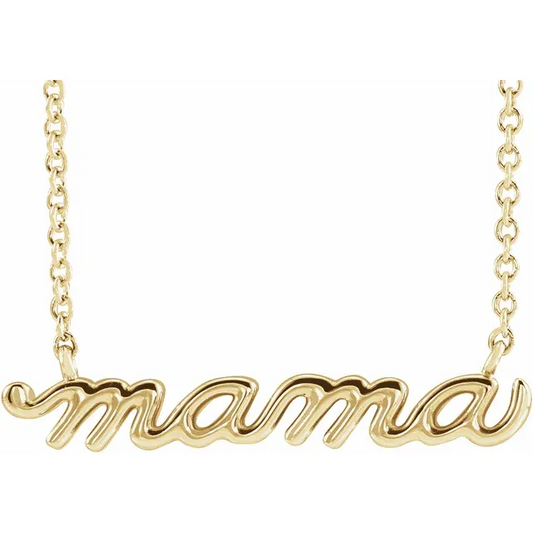 14K Gold Petite Mama Script Pendant/Necklace