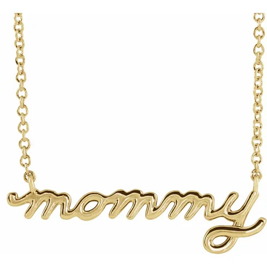 14K Gold Petite Mommy Script Pendant/Necklace