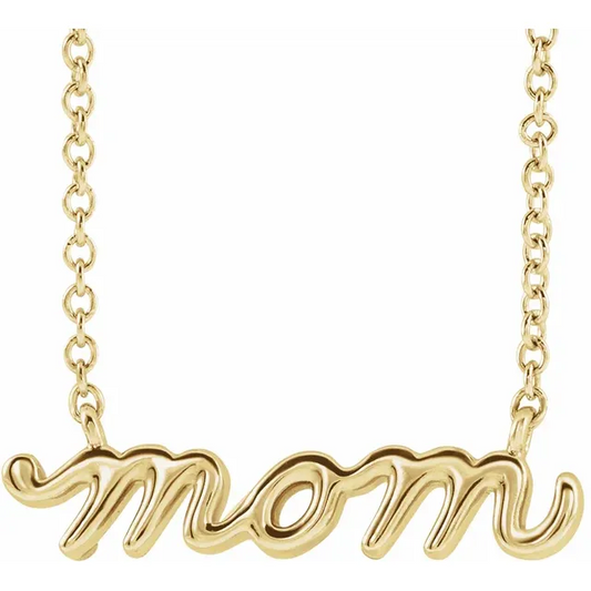 14K Gold Petite Mom Script Necklace