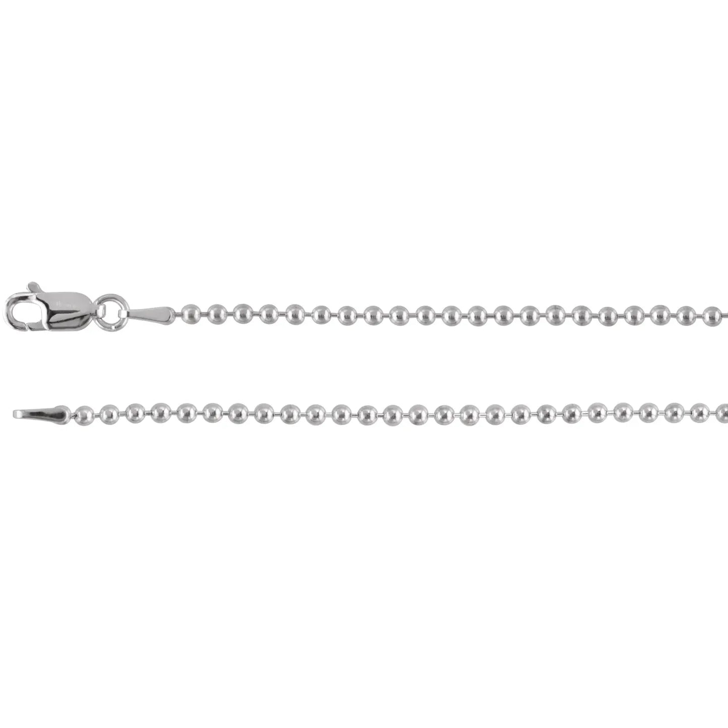 14K White Gold Hollow Bead Chain 2mm