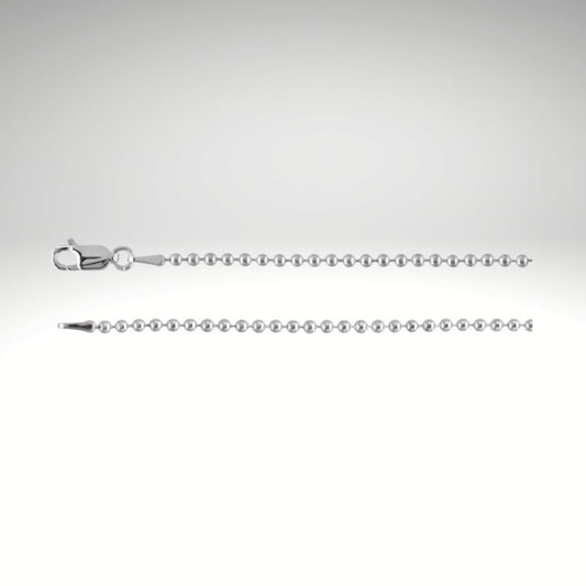 14K White Gold Hollow Bead Chain 2mm