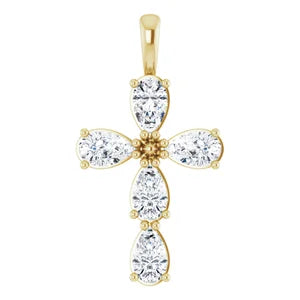 14K Gold Natural Diamond Cross Pendant