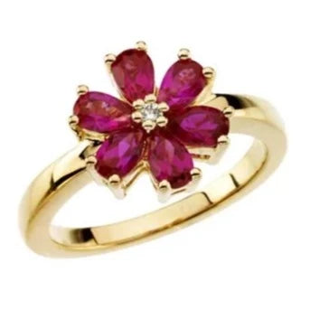 18K Gold Ruby Floral Ring