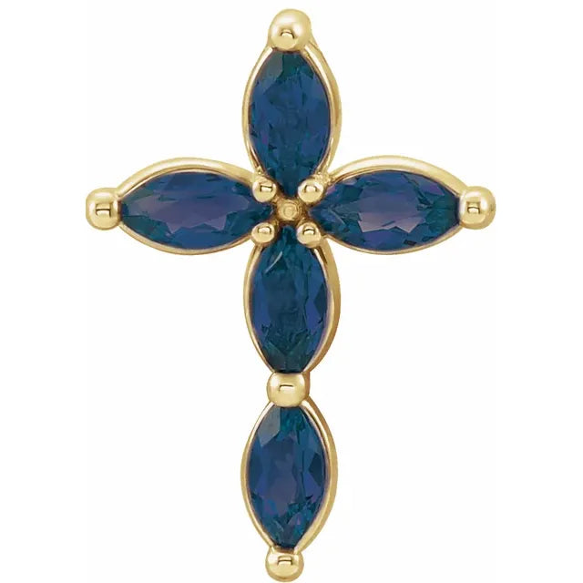 14K Gold Natural Blue Sapphire Cross Necklace