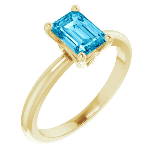 18K Gold Natural Aquamarine Emerald Ring