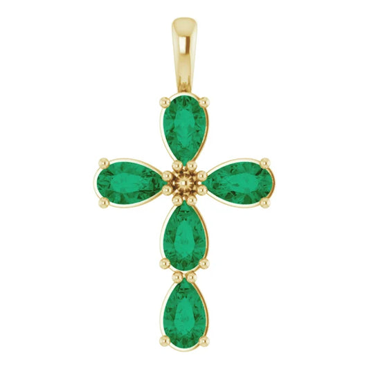 14K Gold Emerald Cross Pendant