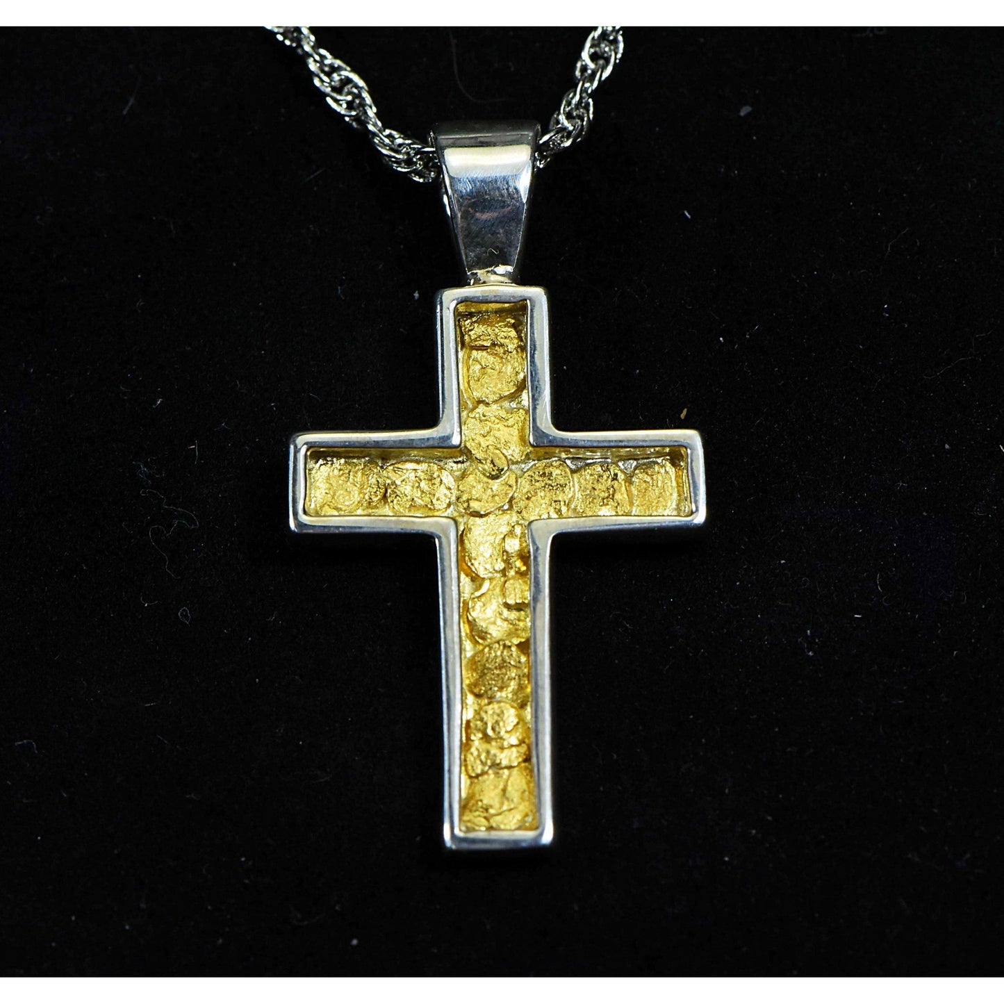 Gold Nugget Cross - Sterling Silver - PCR21NSS - Hand Made "Orocal" Jewelry-Destination Gold Detectors