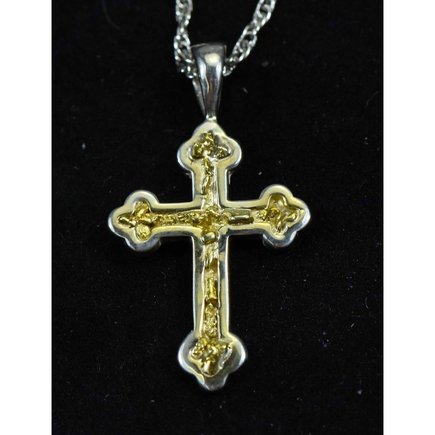 Gold Nugget Cross - Sterling Silver - PCR7NSS - Hand Made "Orocal" Jewelry-Destination Gold Detectors