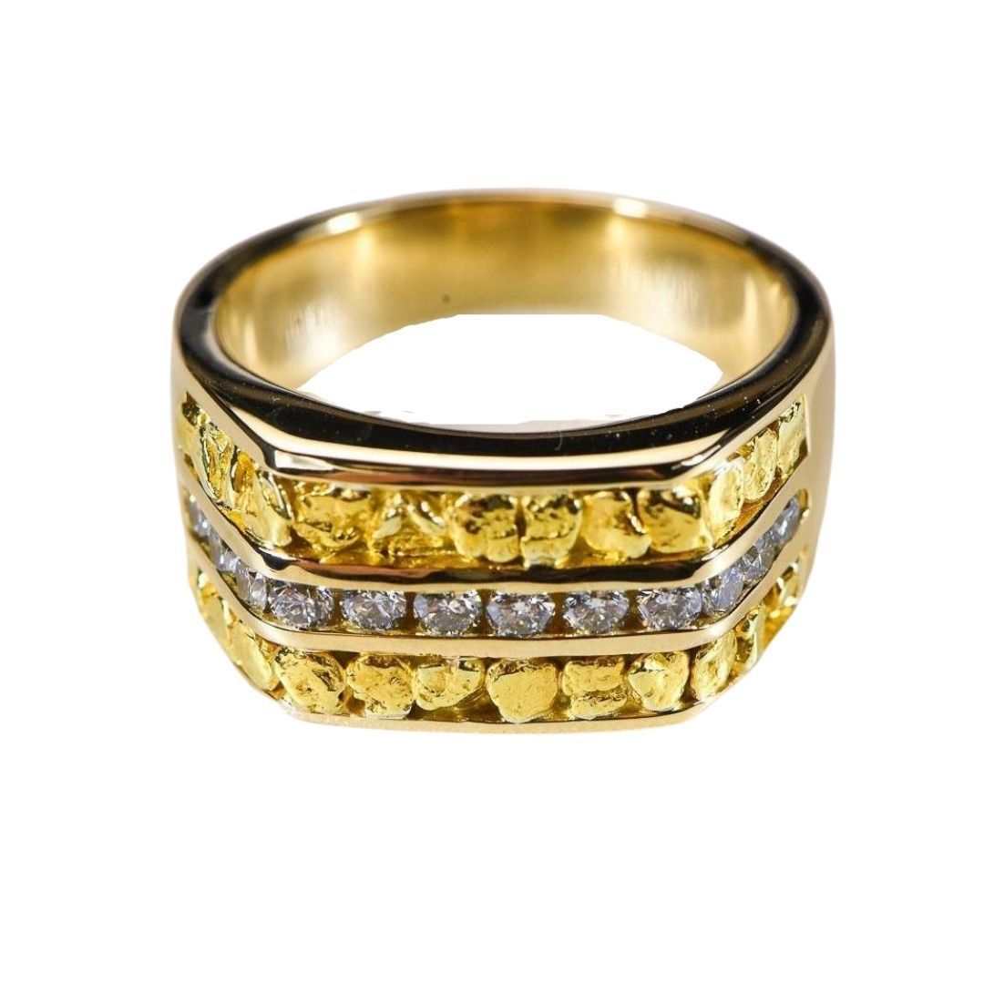 Gold Nugget Men's Ring with Diamonds - RM1105DN-Destination Gold Detectors