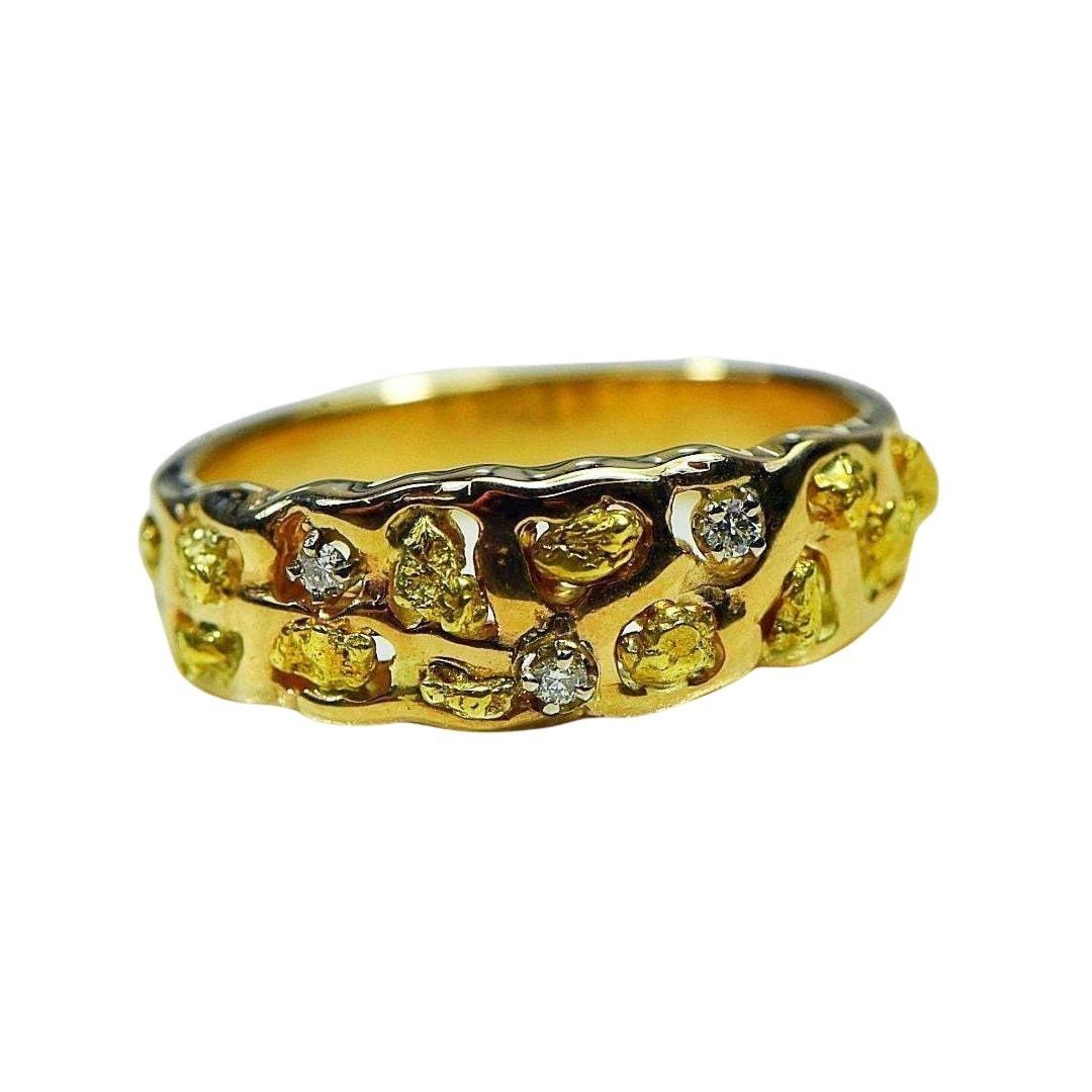 Gold Nugget Men's Ring with Diamonds - RM195D6-Destination Gold Detectors