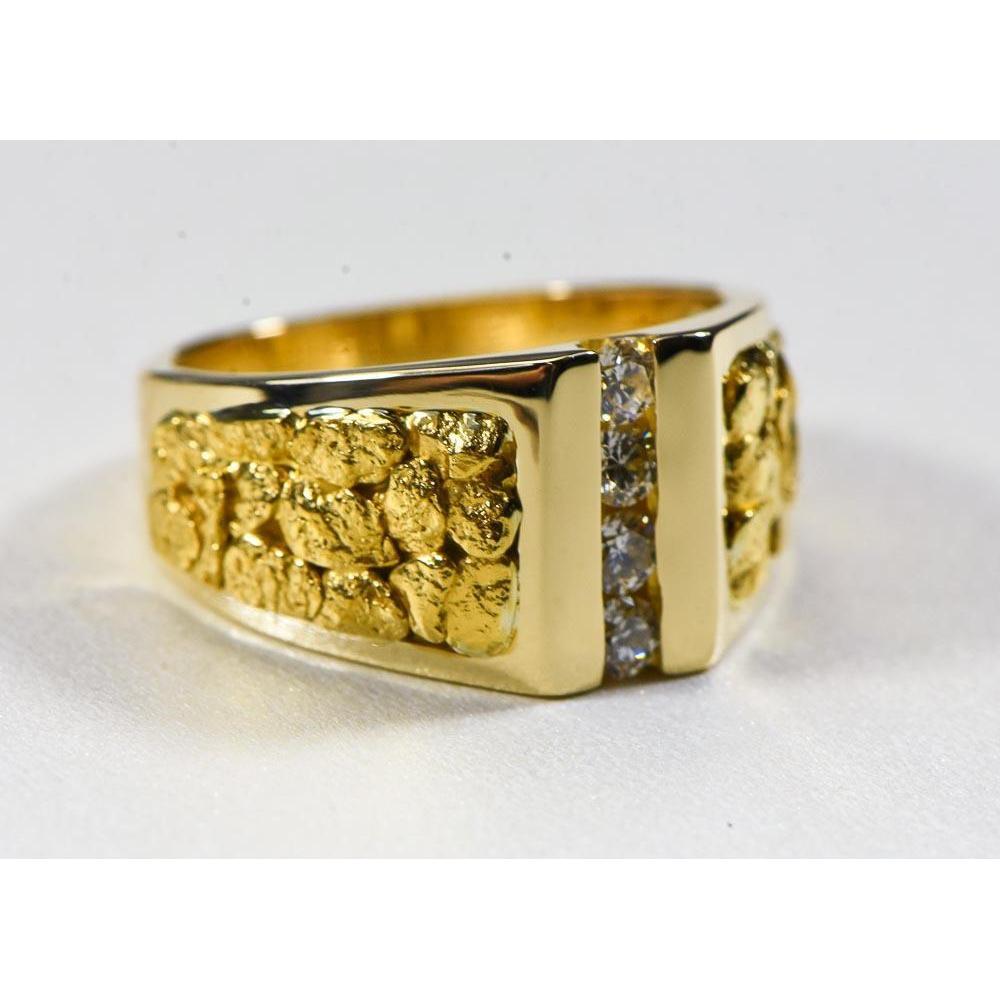 Gold Nugget Men's Ring with Diamonds - RM376D40-Destination Gold Detectors
