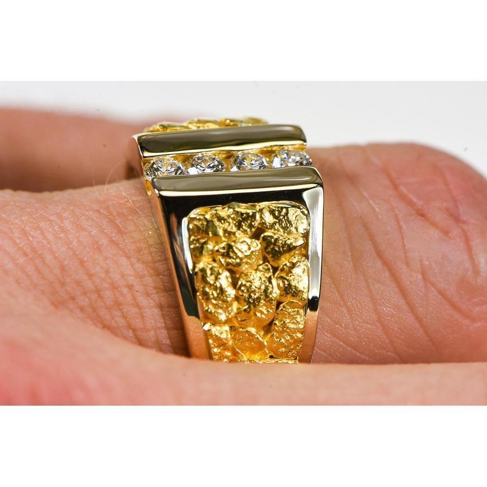 Gold Nugget Men's Ring with Diamonds - RM376D40-Destination Gold Detectors