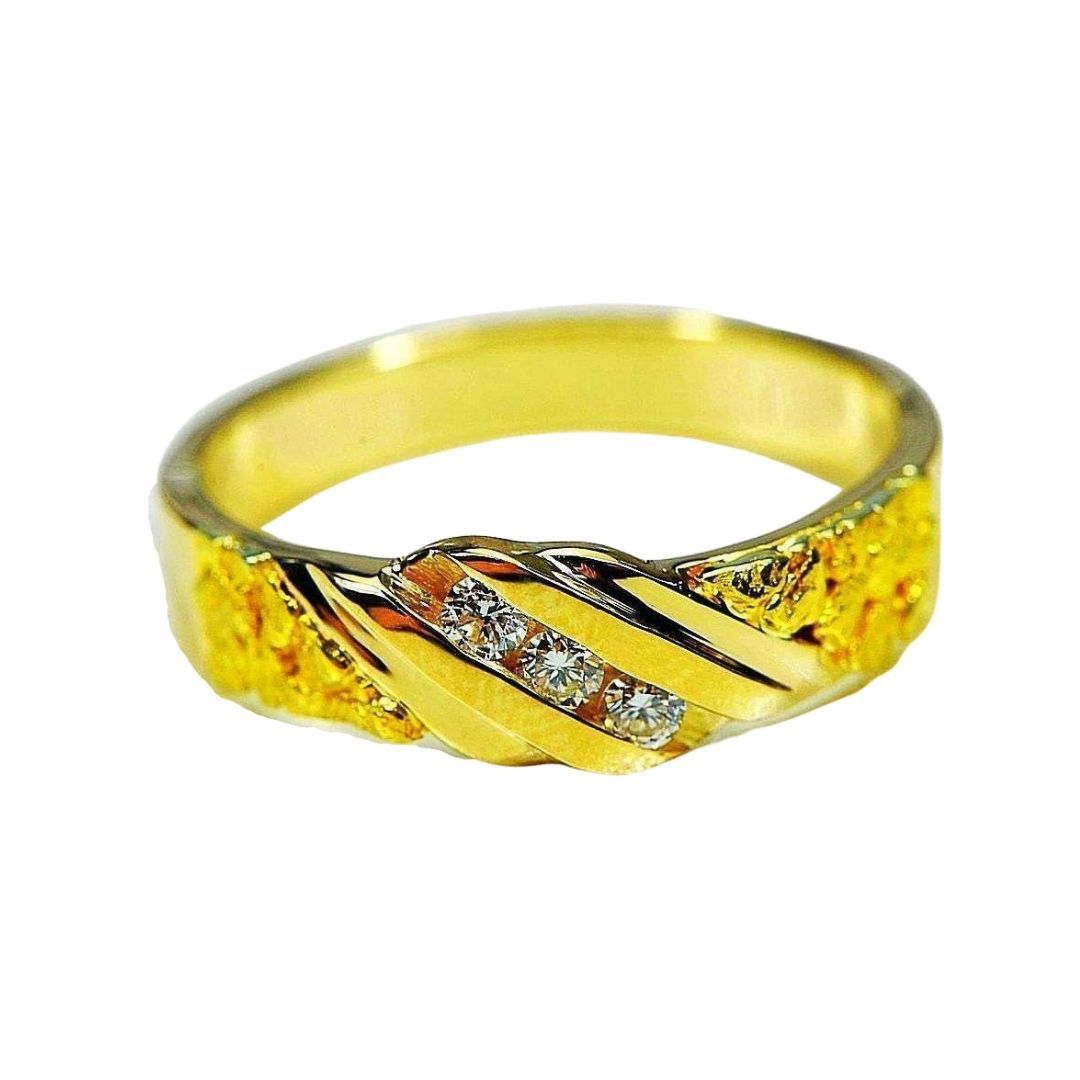 Gold Nugget Men's Ring with Diamonds - RMAJ036D-Destination Gold Detectors