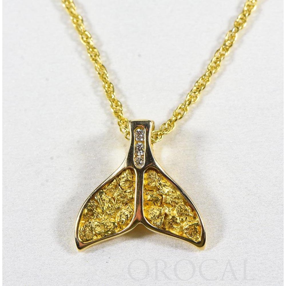 Gold Nugget Whale Tail Pendant with Diamond - PDLWT16SDN-Destination Gold Detectors