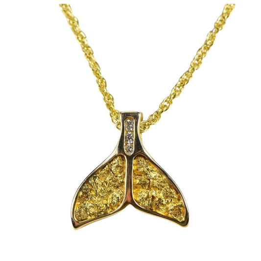 Gold Nugget Whale Tail Pendant with Diamond - PDLWT16SDN-Destination Gold Detectors