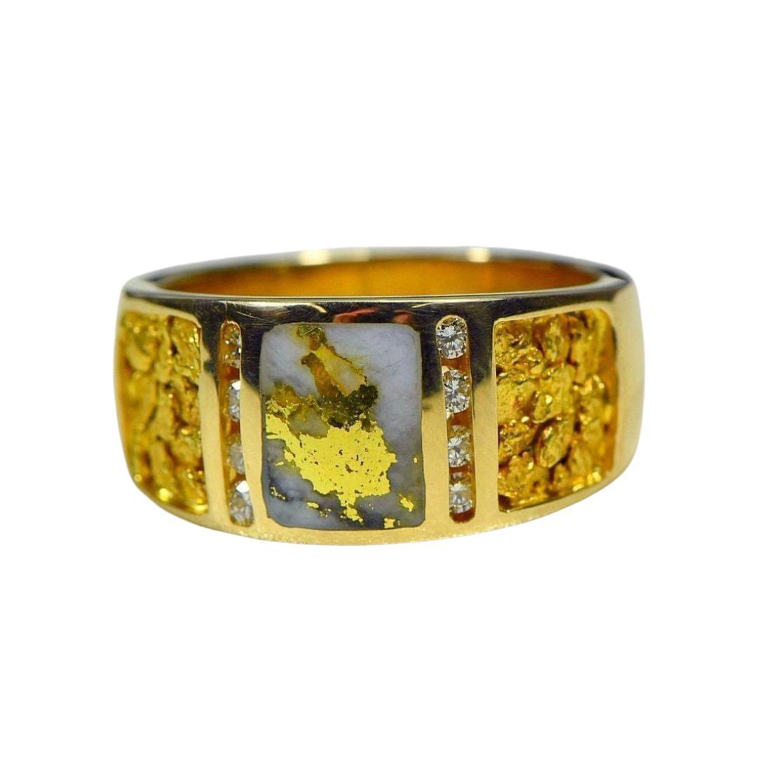 Gold Nugget/Quartz Men's Ring with Diamonds - RM732LDNQ-Destination Gold Detectors