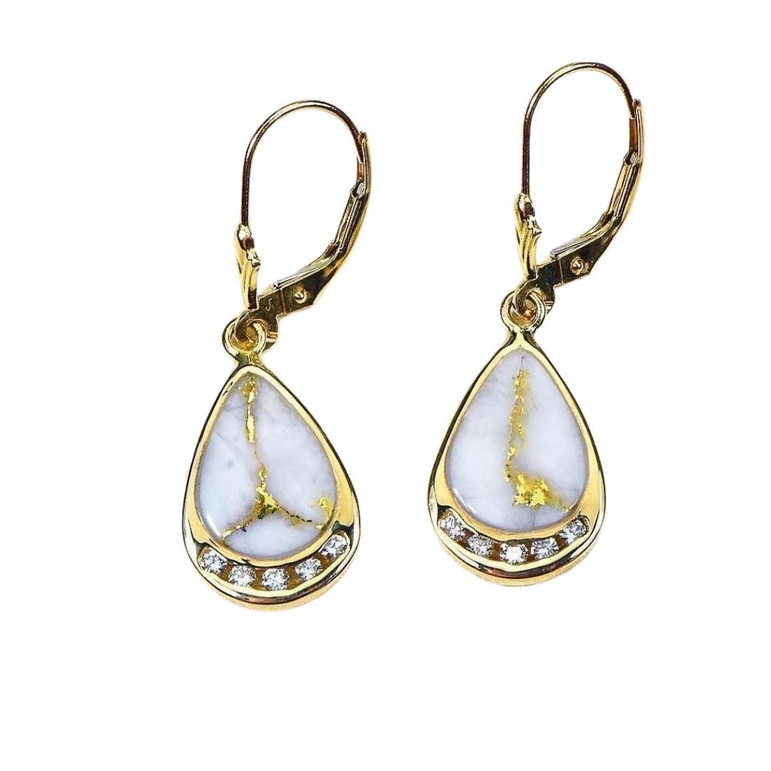 Gold Quartz Earrings Dangles with Diamonds - EN1088DQ/LB-Destination Gold Detectors