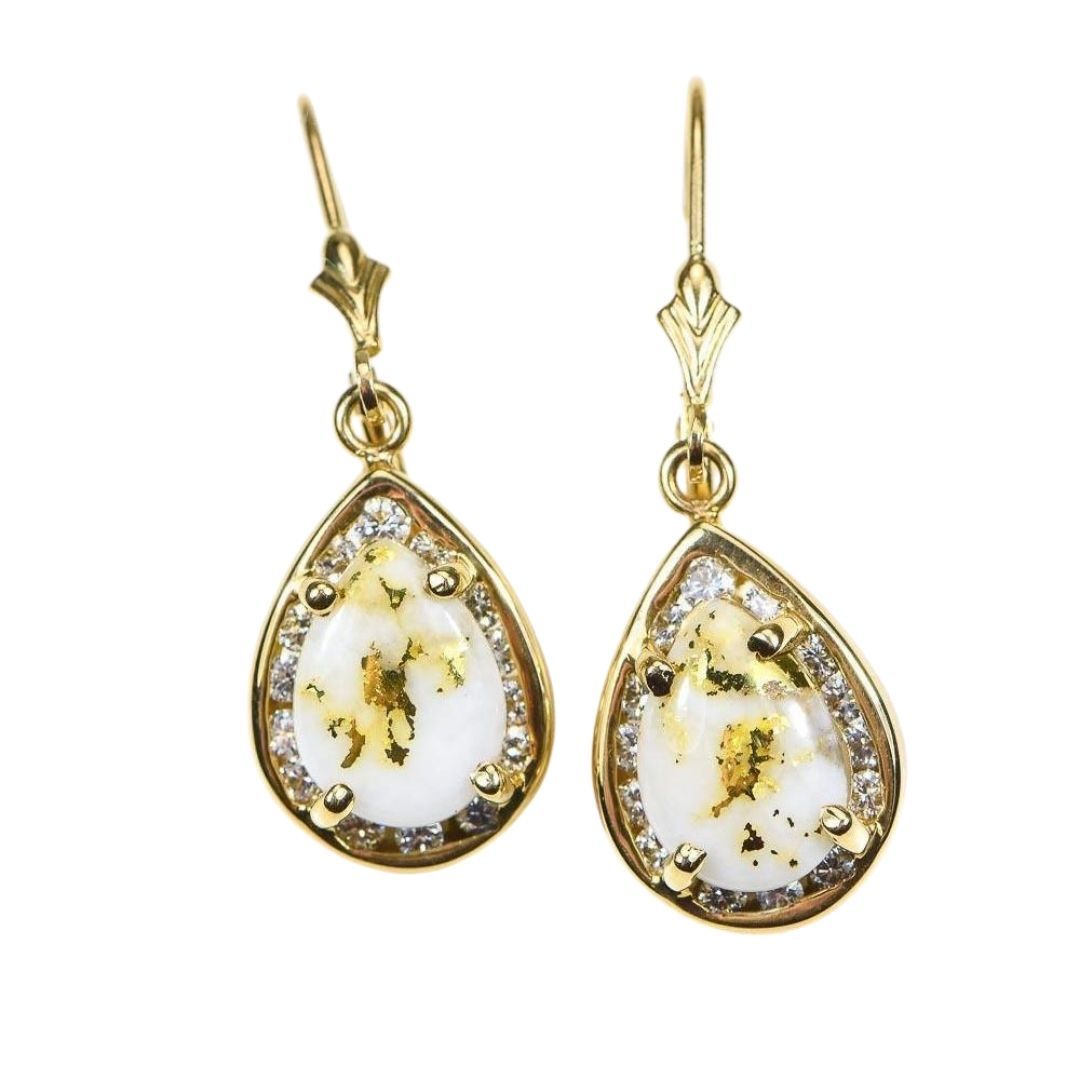 Gold Quartz Earrings Dangles with Diamonds - EN630D60Q/LB-Destination Gold Detectors