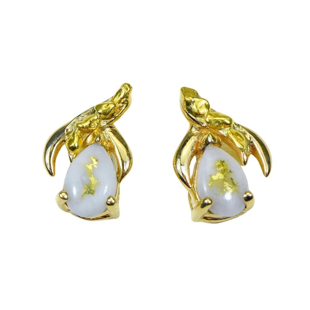 Gold Quartz Earrings Post Backs - EN792SNQ-Destination Gold Detectors